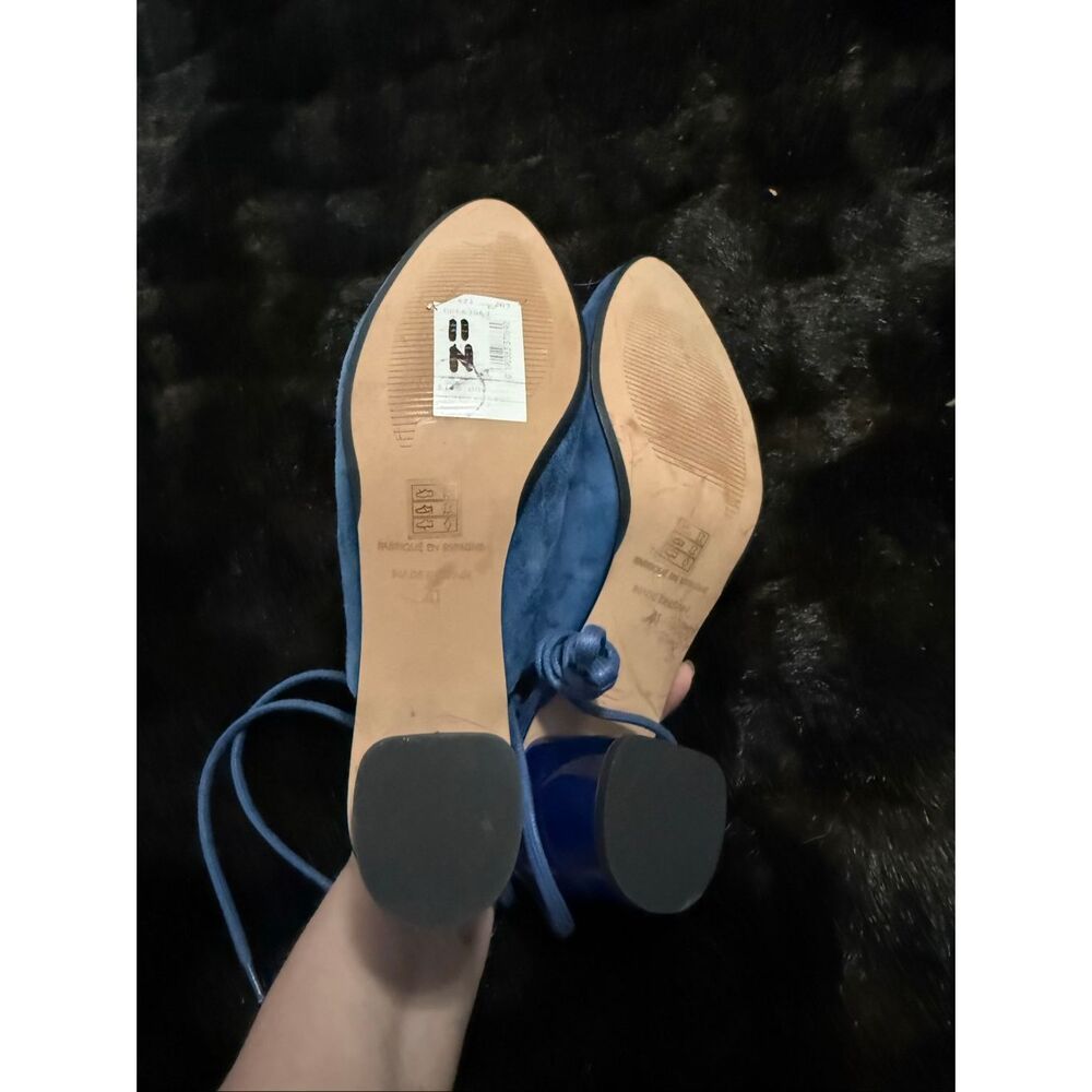 FREE PEOPLE BLUE SUEDE LUCITE HEELS SPARKLER WRAP MULES SHOES 41 10.5 - Picture 4 of 4
